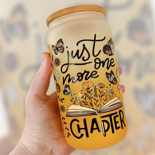 Just One More Chapter Frosted Yellow Ombré Glass Can Cup