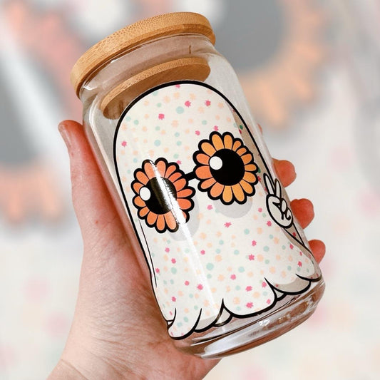Retro Polka Dot Ghost Glass Can Cup