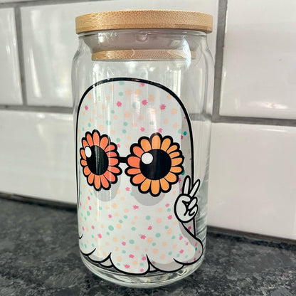 Retro Polka Dot Ghost Glass Can Cup