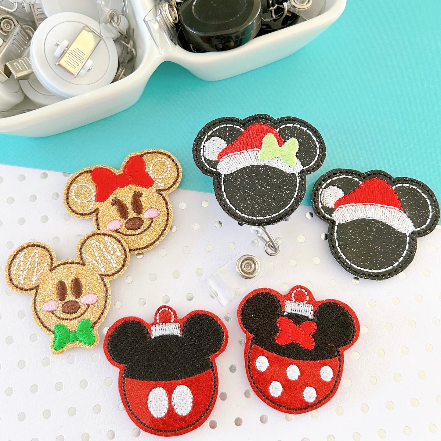 Mr & Mrs Christmas Mouse Badge Toppers