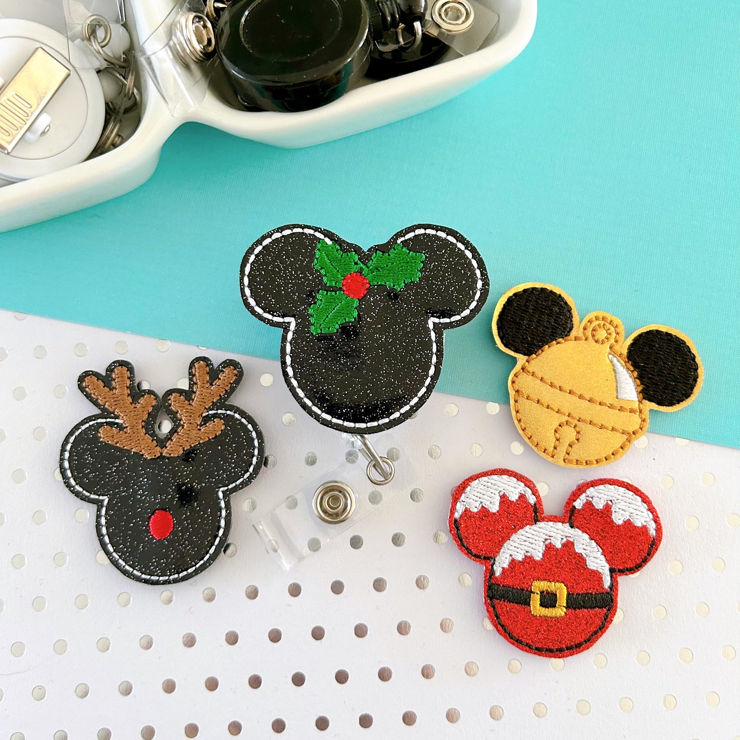 Festive Christmas Mouse Badge Toppers