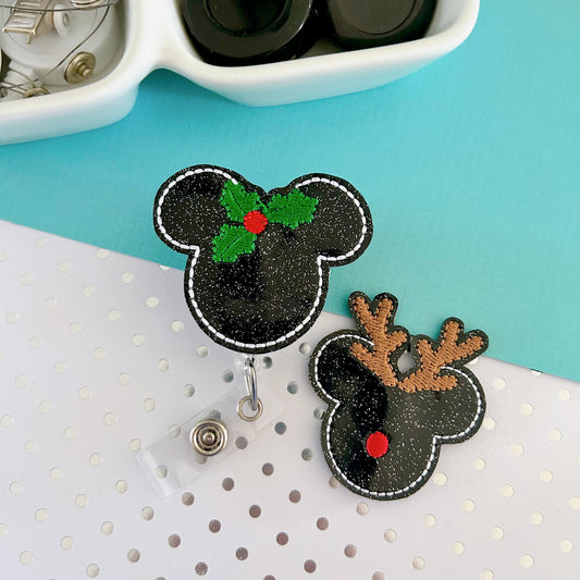 Mistletoe & Reindeer Mouse Removable Badge Toppers