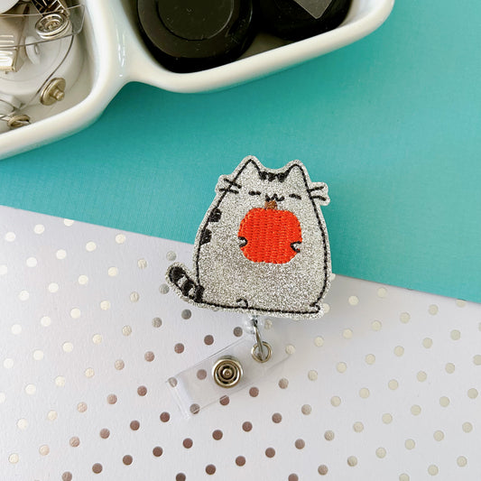 Cat with Pumpkin Removable Badge Topper