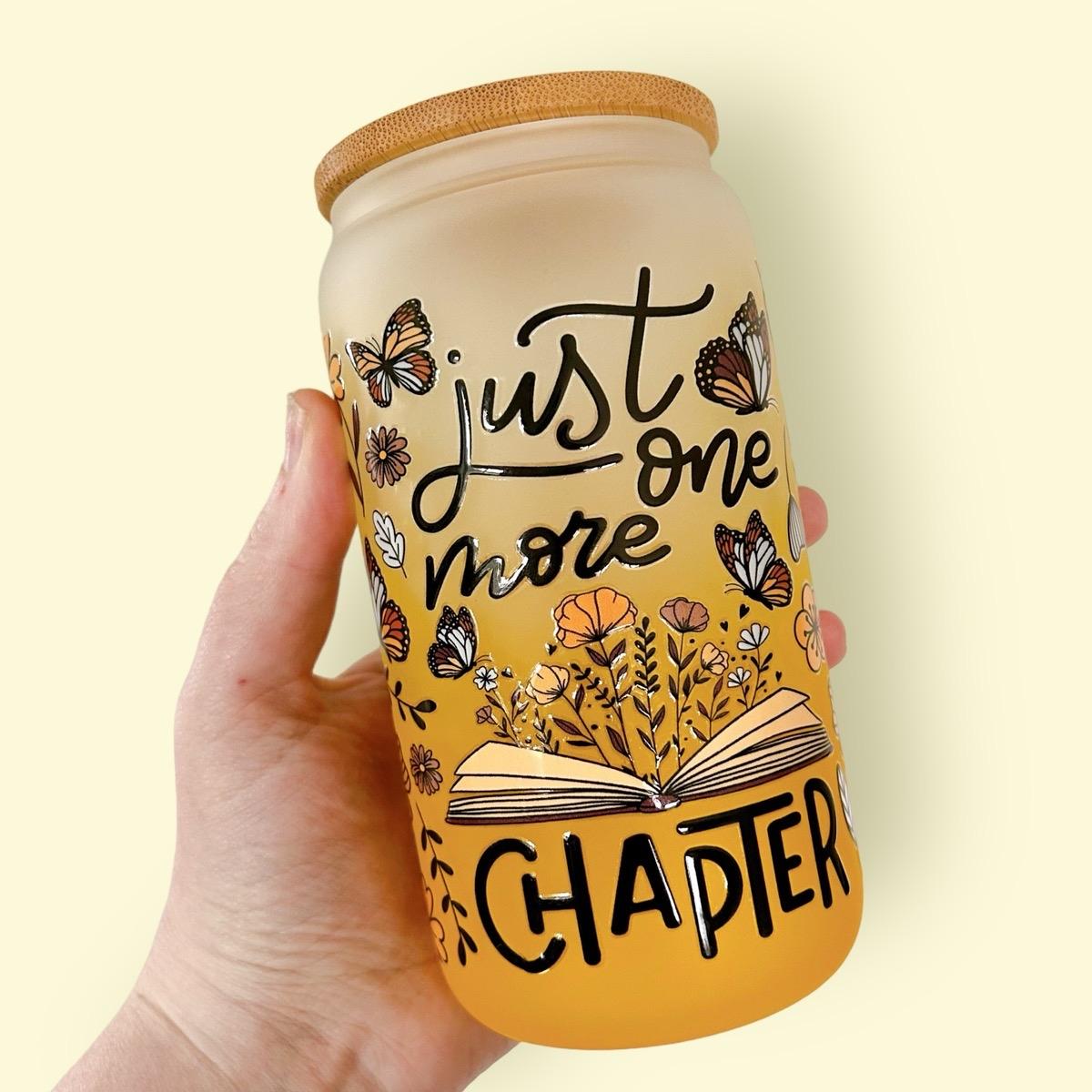 Just One More Chapter Frosted Yellow Ombré Glass Can Cup