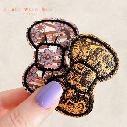 Boho Halloween Collection - Embroidered Bow Snap Clip Barrettes
