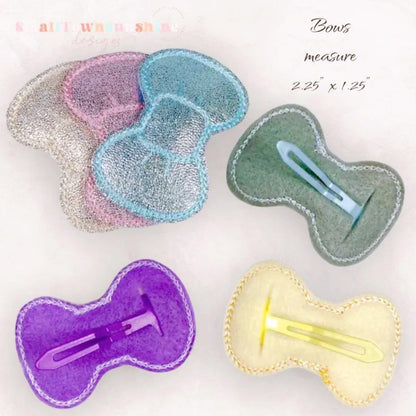 Disco Dust Pastel Collection - Embroidered Bow Snap Clip Barrettes