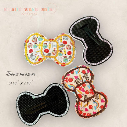 School Supplies Collection - Embroidered Bow Snap Clip Barrettes