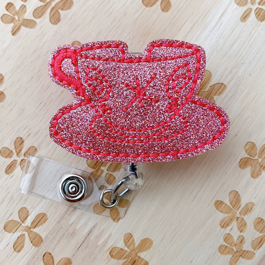 Pink Teacup Removable Badge Topper